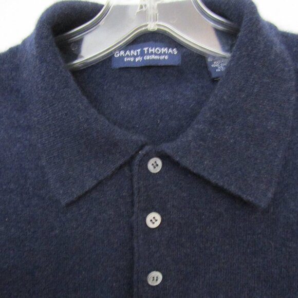 CASHMERE Mens Polo Collar Placket Sweater Cuddly Navy - Picture 3 of 9